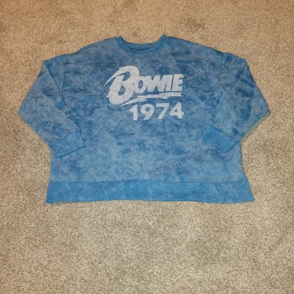 David Bowie 1974 Plus 1X Terra & Sky Blue Bowie Graphic Oversized Sweatshirt - Picture 2 of 8